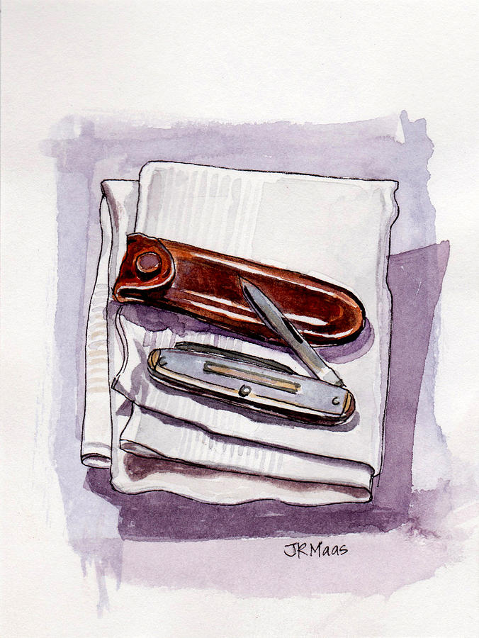 Pocket Knife and Handkerchief Painting by Julie Maas