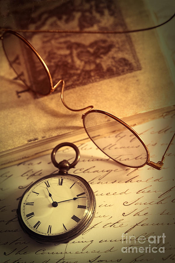 Pocket watch and spectacles with letter Photograph by Sandra Cunningham