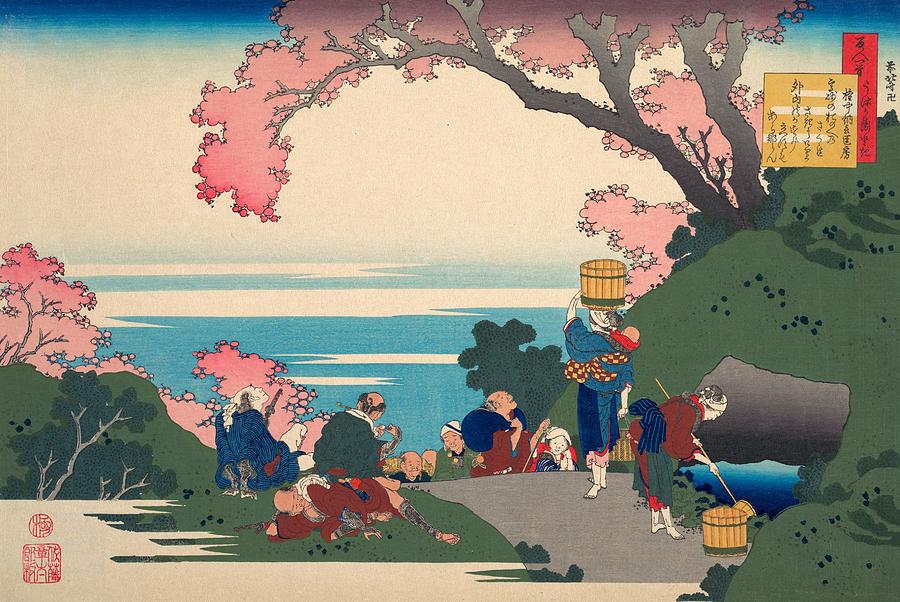 Hokusai Painting - Poem by Gon-chunagon Masafusa by Katsushika Hokusai