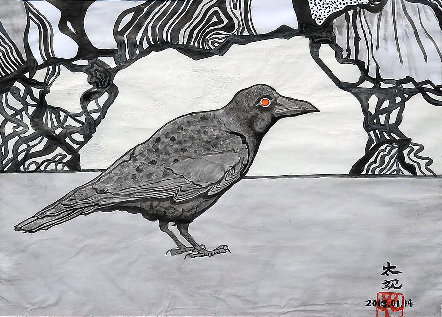 Crow Painting - Poes Friend by Taikan Nishimoto