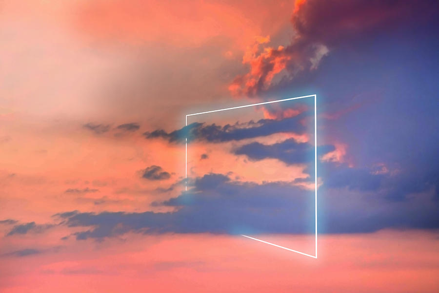 Poetic neon square light between the clouds in beautiful sunset sky. Photograph by Artur Debat