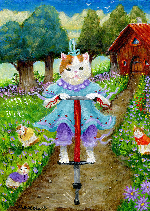 Pogo Stick Kitty Painting by Jacquelin L Westerman