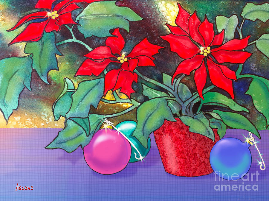 Christmas Painting - Poinsettia Bouquet by Teresa Ascone