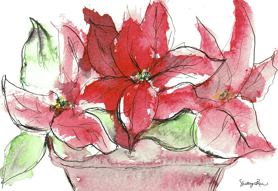 Poinsettia Bowl Painting by Shelley Bain