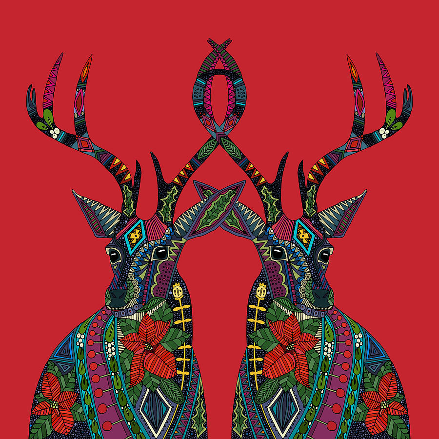 Deer Drawing - Poinsettia Deer Red by MGL Meiklejohn Graphics Licensing