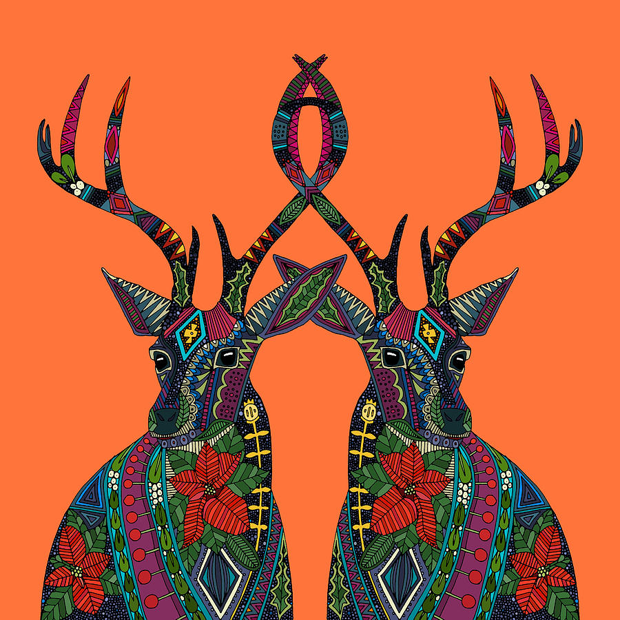 Deer Drawing - Poinsettia Deer Spiced Orange by MGL Meiklejohn Graphics Licensing
