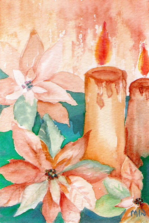 Poinsettias and Candlelight Painting by Marsha Woods