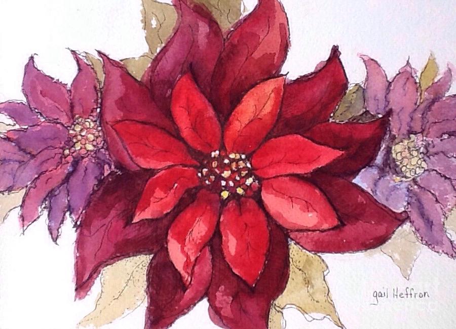 Poinsettias Painting by Gail Heffron