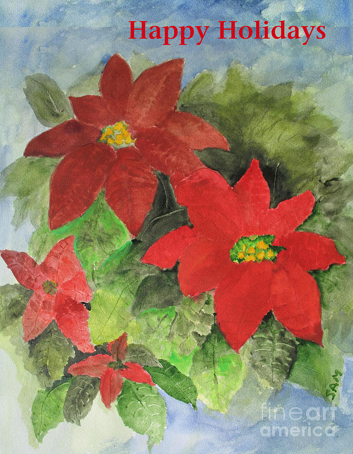 Poinsettias Holiday Card Painting by Sandy McIntire