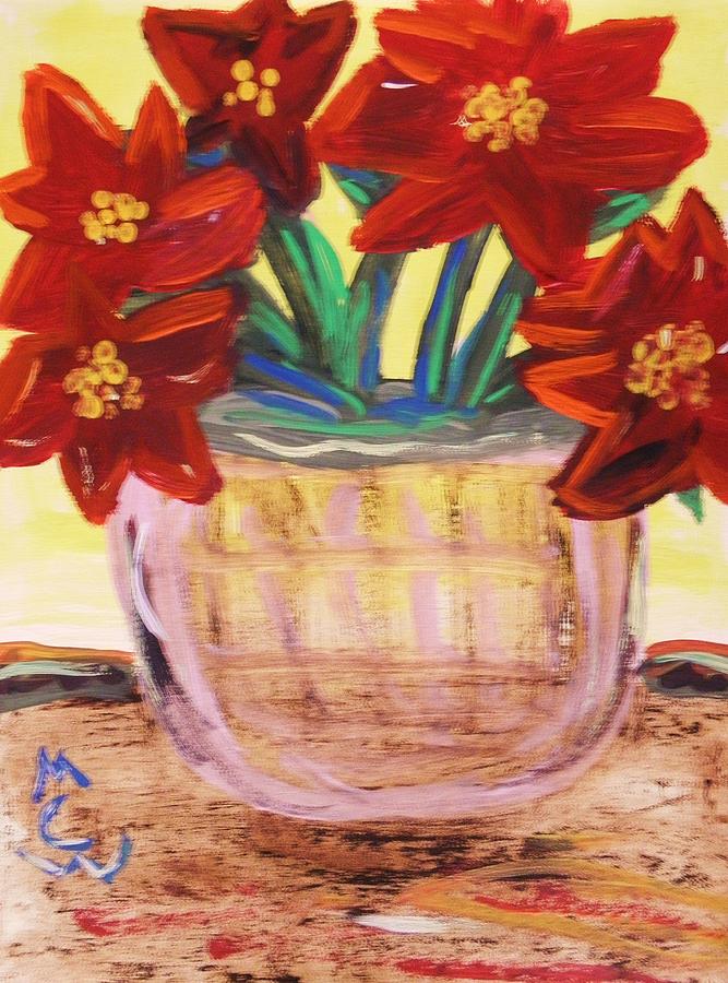 Poinsettias in a Basket Painting by Mary Carol Williams