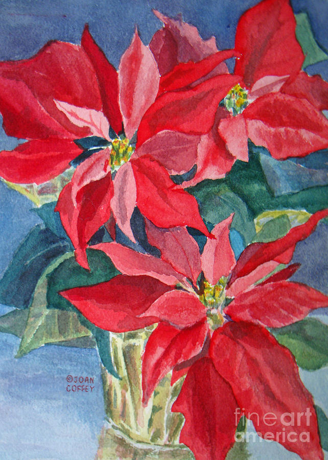 Poinsettias in Gold Painting by Joan Coffey