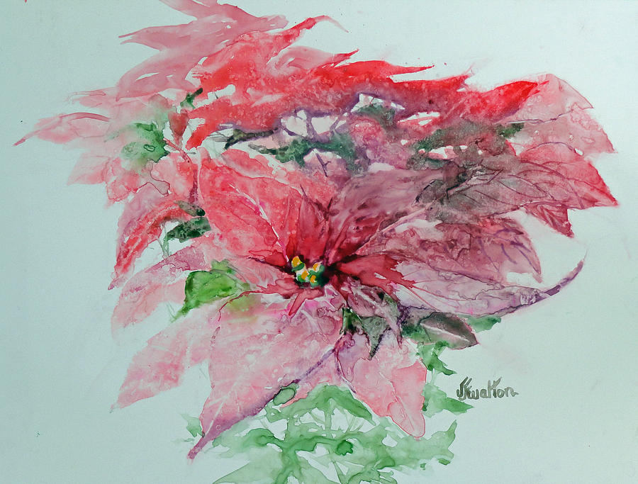 Poinsettias on Yupo Painting by Judy Fischer Walton