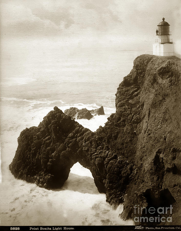 Lighthouse Photograph - Point Bonita Lighthouse I. W. Taber photo circa 1890 by Monterey County Historical Society