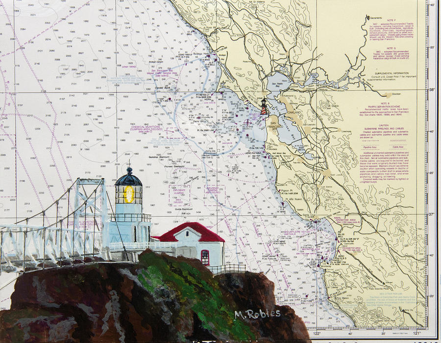 Point Bonita Lighthouse on NOAA Nautical Chart Painting by Mike Robles