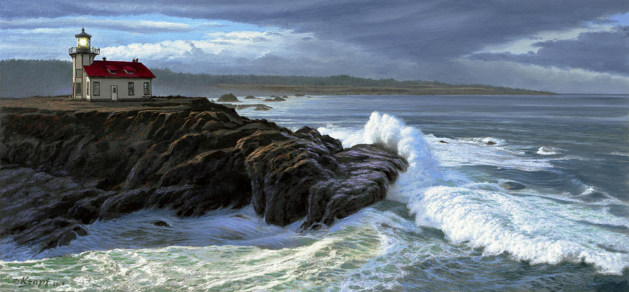 Lighthouse Painting - Point Cabrillo Lighthouse with Surf by Paul Krapf