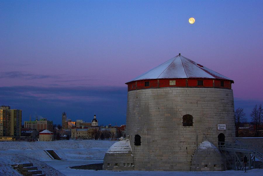 Winter Photograph - Point Frederick Tower at Full Moon by Paul Wash