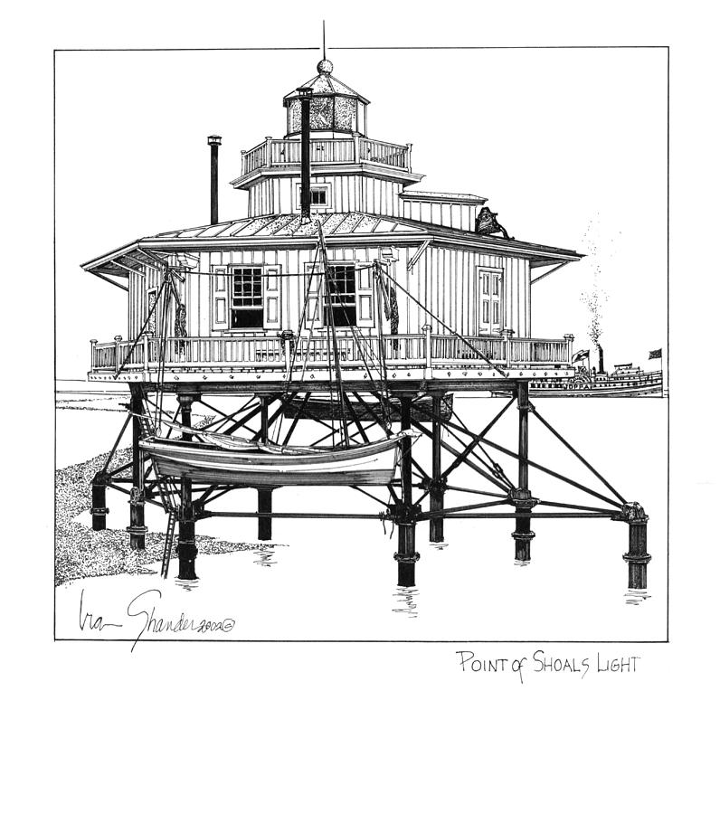 Point of Shoals Lighthouse Drawing by Ira Shander