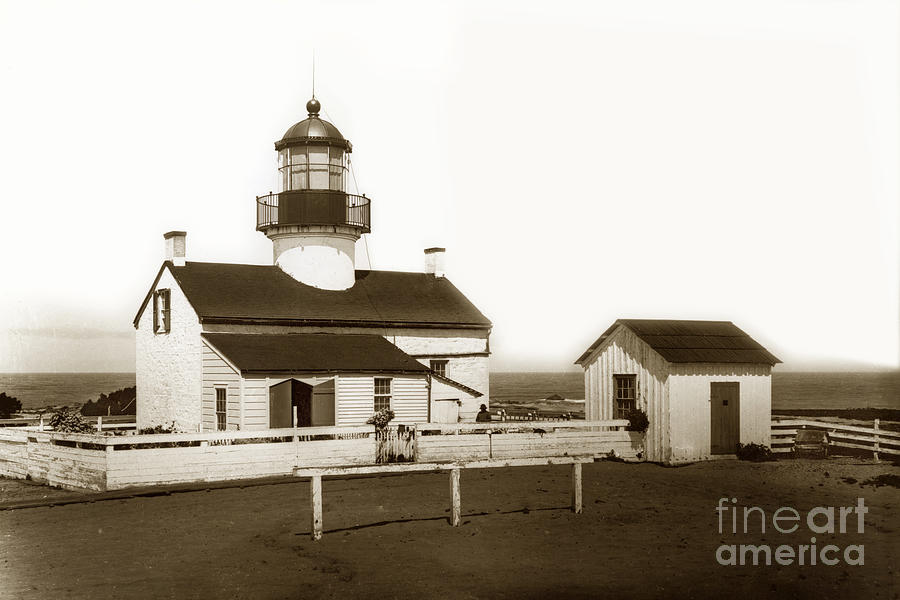 Lighthouse Photograph - Point Pinos lighthouse Pacific Grove California circa 1895 by Monterey County Historical Society