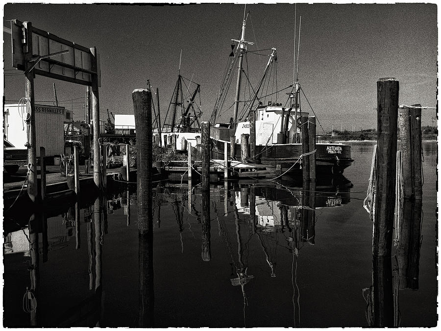 Black And White Photograph - Point Pleasant Docks by Hal Norman K