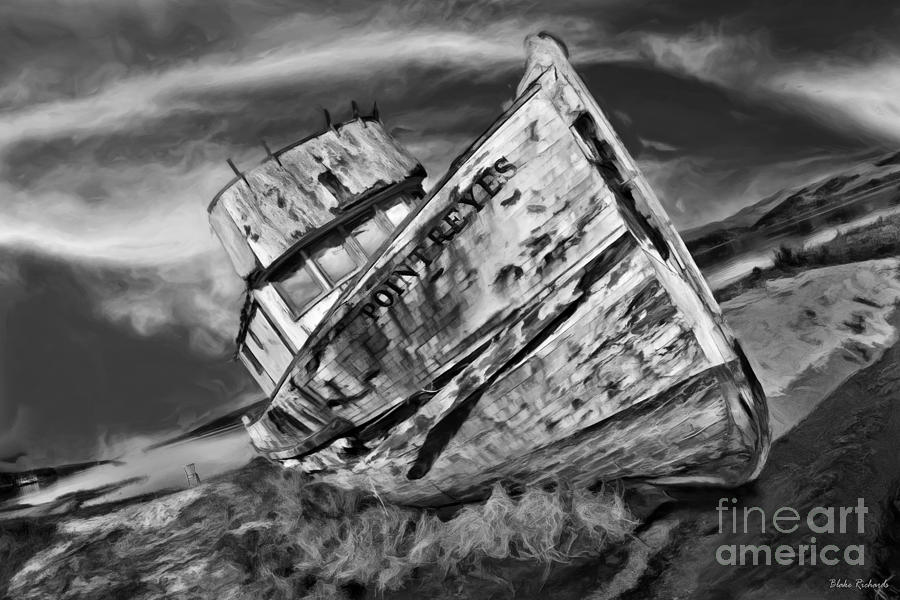 Point Reyes Abandoned Boat Black And White Photograph by Blake Richards