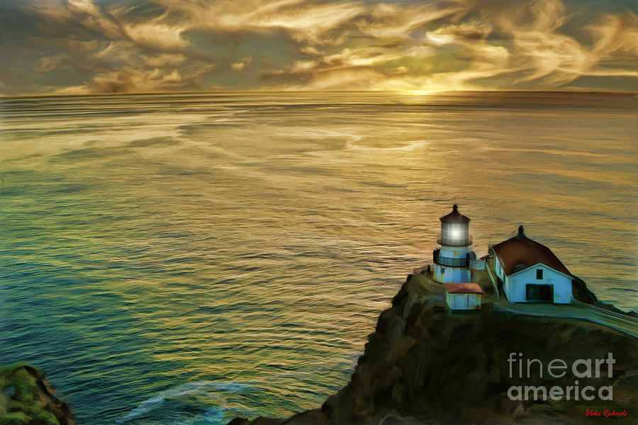 Point Reyes Light House Yellow Clouds Photograph by Blake Richards
