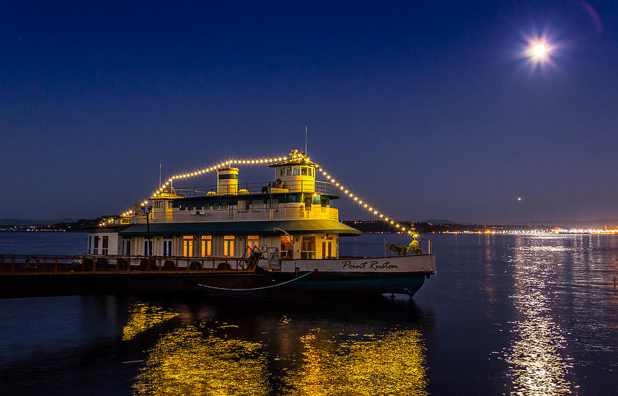 Point Ruston Visitor Center Ship at Night Photograph by Rob Green