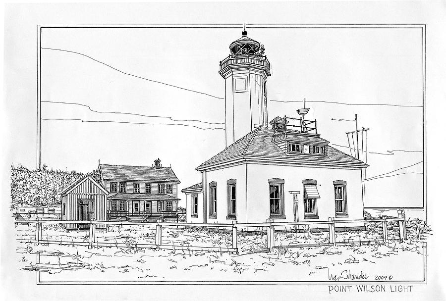 Point Wilson Light Drawing by Ira Shander