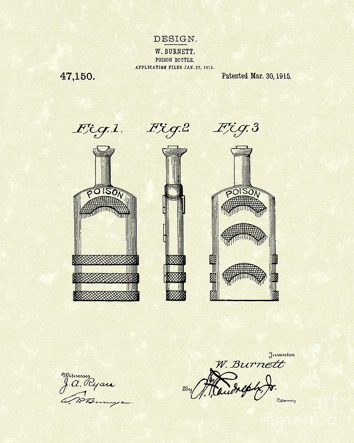 Poison Bottle 1915 Patent Art Drawing by Prior Art Design