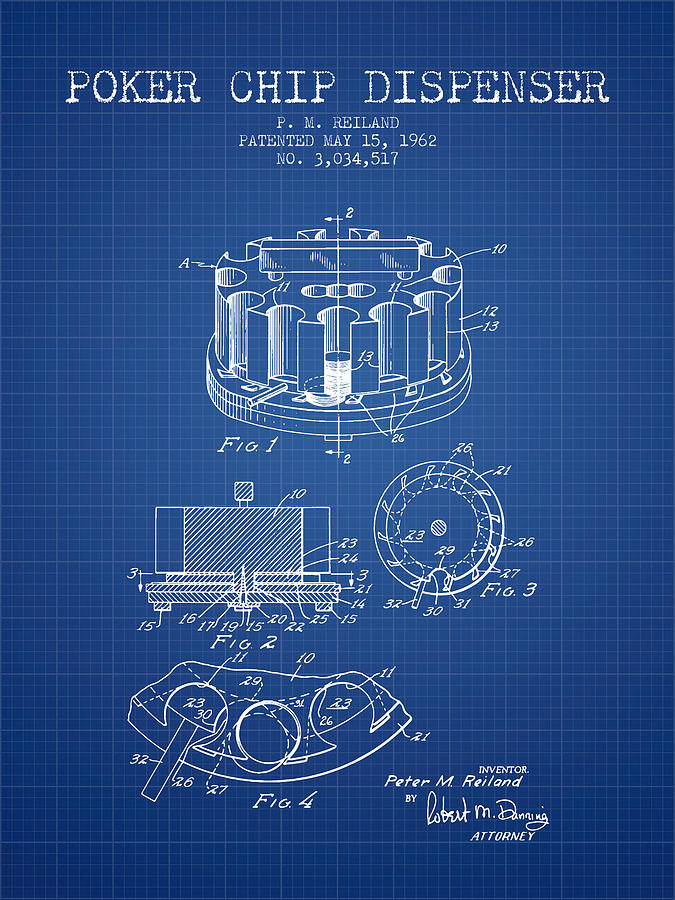 Las Vegas Digital Art - Poker Chip Dispenser Patent from 1962 - Blueprint by Aged Pixel