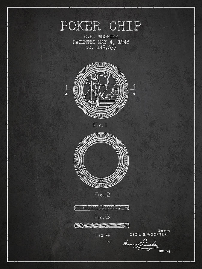 Poker Digital Art - Poker Chip Patent from 1948 - Charcoal by Aged Pixel