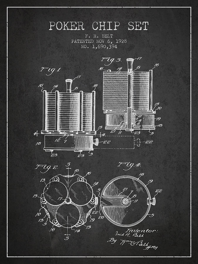 Las Vegas Digital Art - Poker Chip Set Patent from 1928 - Charcoal by Aged Pixel