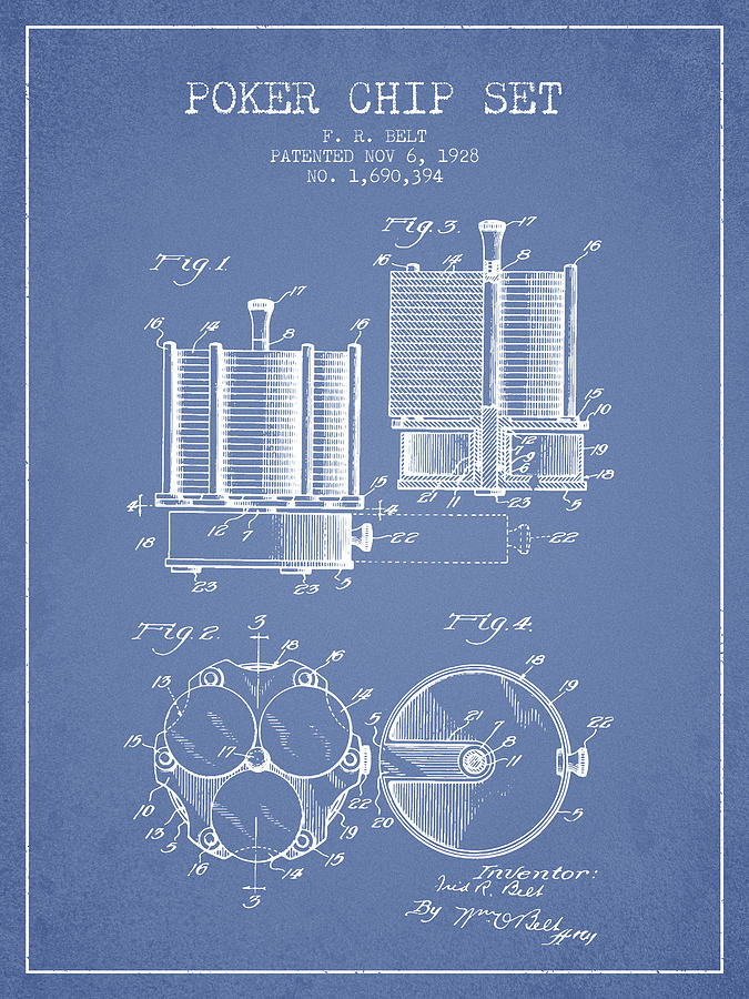 Las Vegas Digital Art - Poker Chip Set Patent from 1928 - Light Blue by Aged Pixel