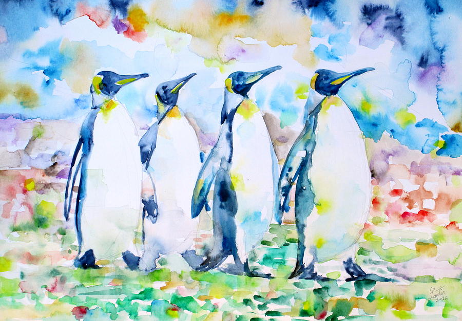 Penguin Painting - POKER of PENGUINS by Fabrizio Cassetta