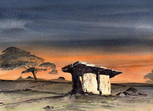 Pol na Bron Dolmen in the Burren  Clare Painting by Val Byrne