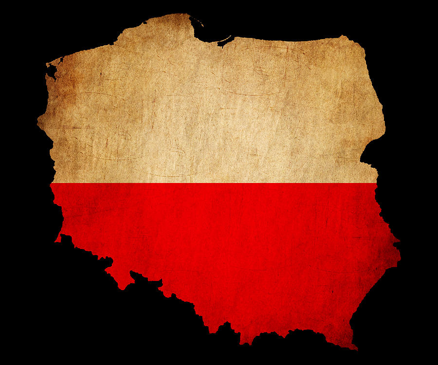 Flag Photograph - Poland grunge map outline with flag by Matthew Gibson