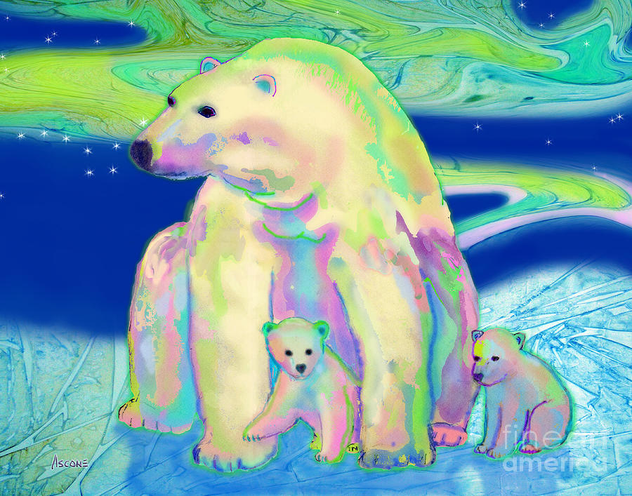 Polar Bear Aurora Painting by Teresa Ascone
