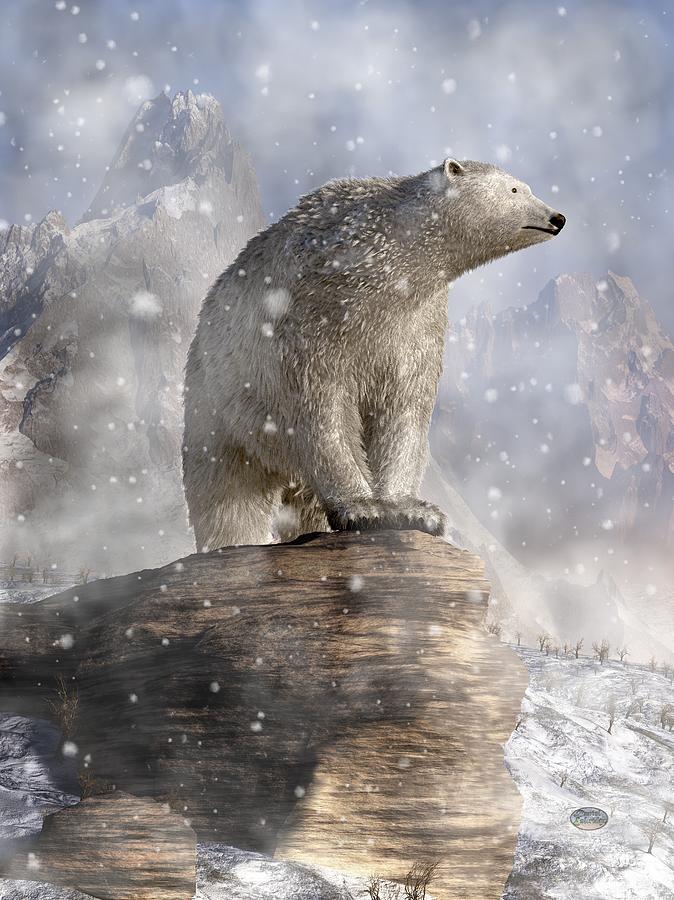 Winter Digital Art - Polar Bear in a Snowstorm by Daniel Eskridge