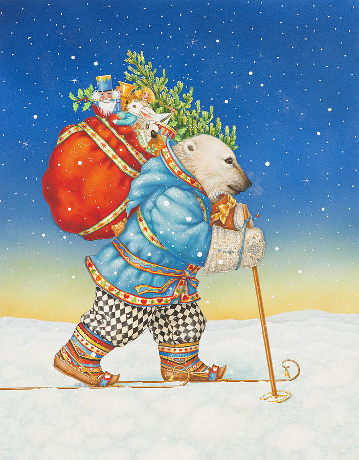 Christmas Painting - Polar Bear Santa Claus by Lynn Bywaters