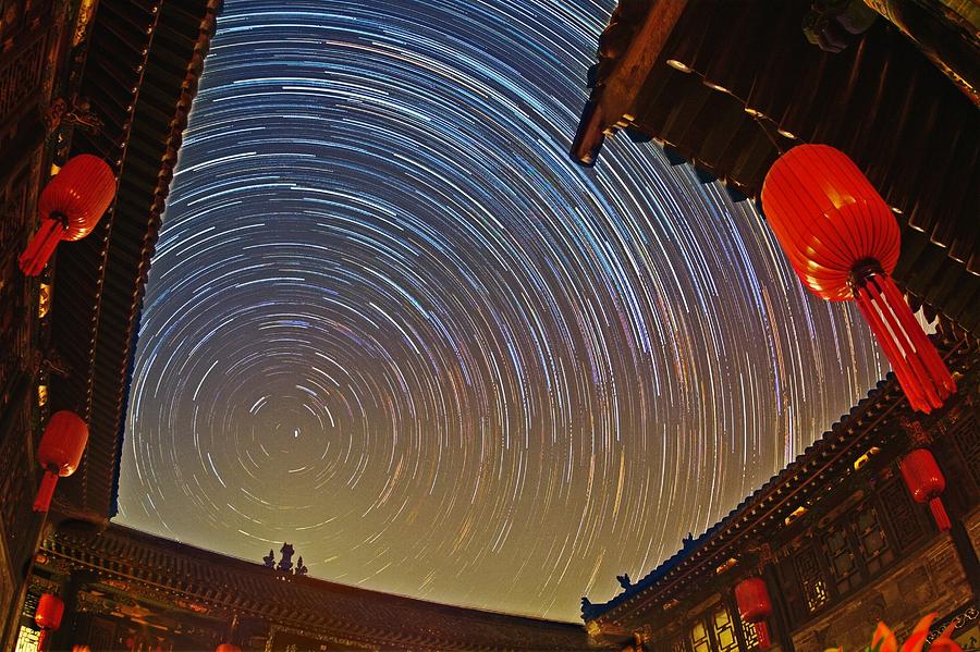 Polar Star Trails Over Chinese Courtyard Photograph by Juan Carlos Casado (starryearth.com)