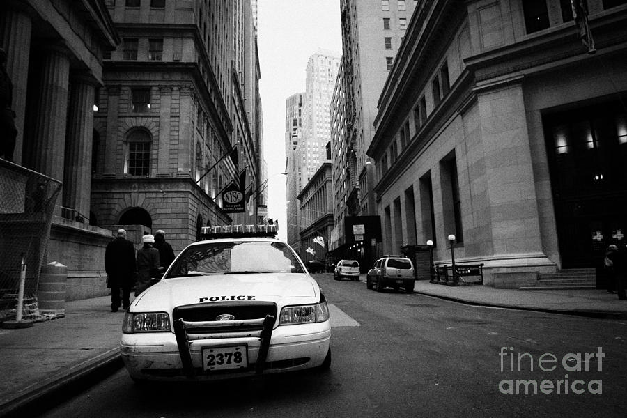 Winter Photograph - Police squad car on Wall Street new york city by Joe Fox