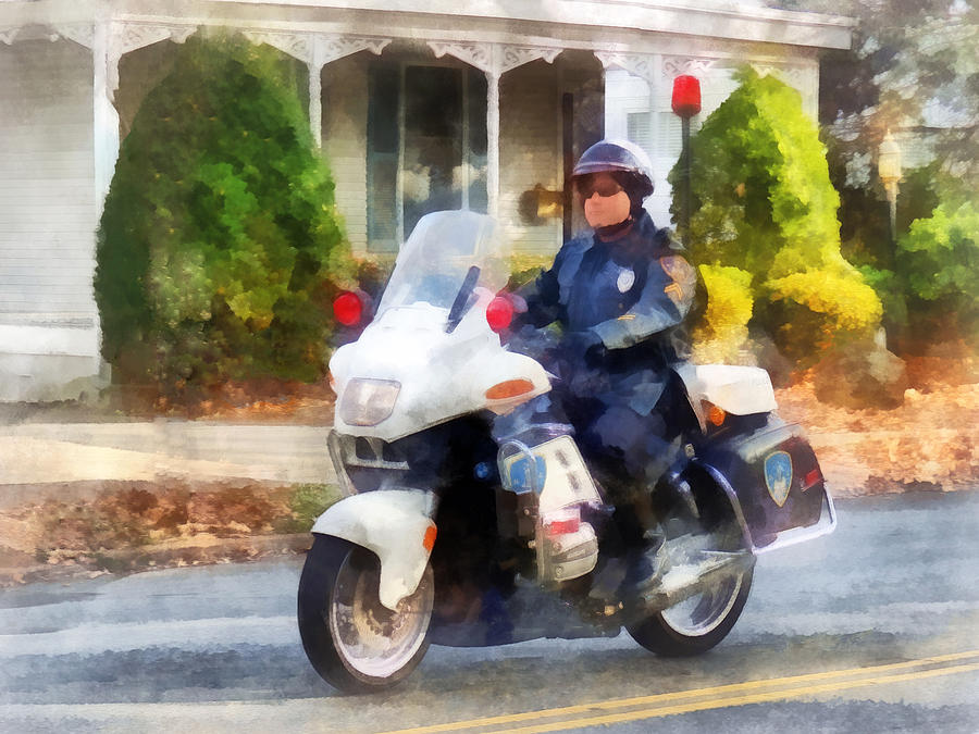 Motorcycle Photograph - Police - Suburban Motorcycle Cop by Susan Savad