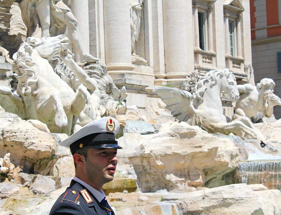 Policeman at the Trevi Fountain Photograph by Steve Natale