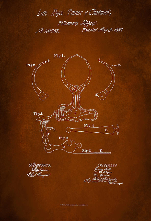 Invention Digital Art - Policeman Nippers Patent 1870 by Patricia Lintner
