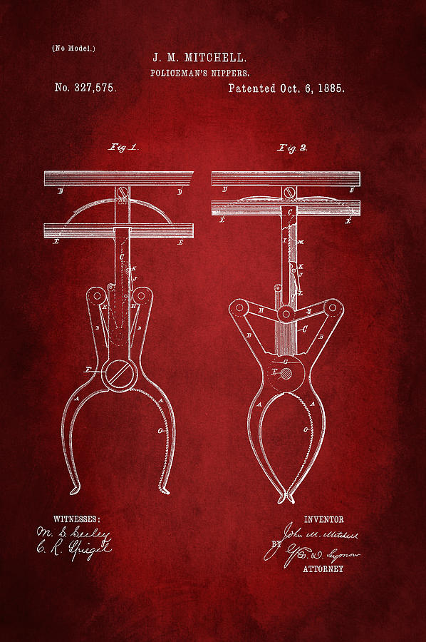 Red Digital Art - Policemans Nippers Patent 1885 by Patricia Lintner