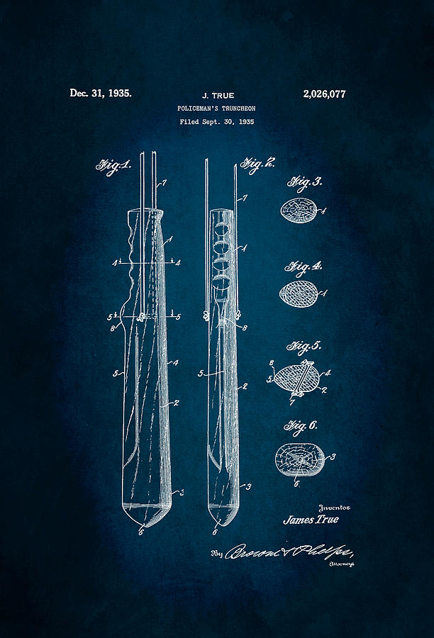 Diagram Digital Art - Policemans Truncheon Patent 1935 by Patricia Lintner