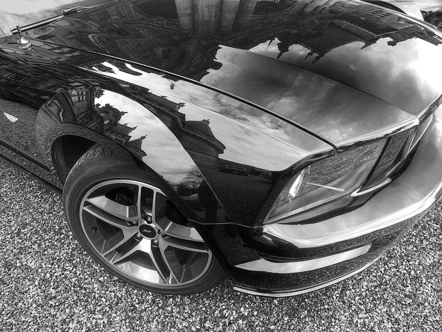 Car Photograph - Polished To Perfection - Mustang GT In Black and White by Gill Billington