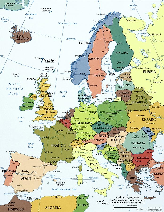 Political Map Of Europe Photograph by Library Of Congress Geography And Map Division/science Photo Library