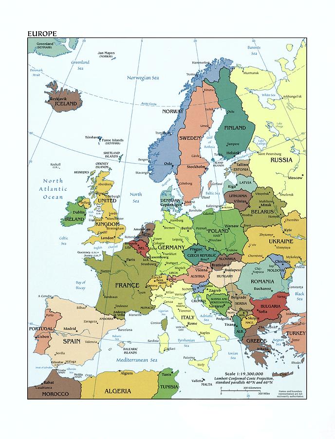Political Map Of Europe Photograph by Library Of Congress/science Photo Library