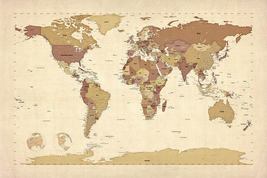 World Map Digital Art - Political Map of the World Map by Michael Tompsett