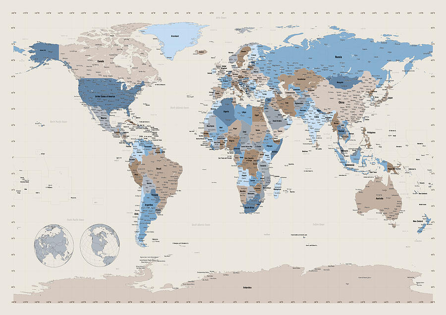 Globe Digital Art - Political Map of the World by Michael Tompsett